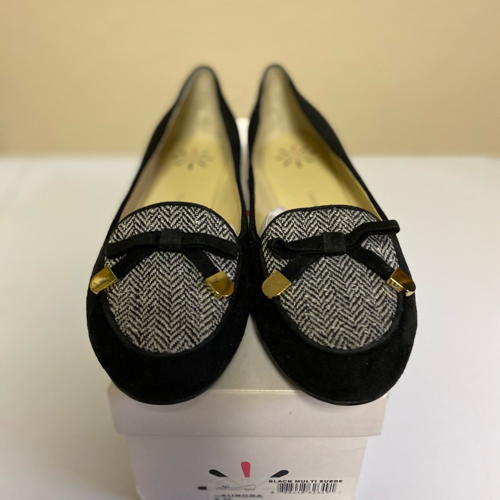 Isaac Mizrahi Black and Gray Flats with Textured Bow